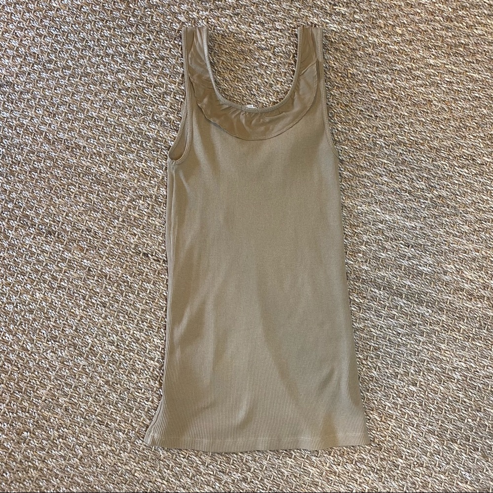 J. Crew | Tan Ribbed Tank with Ruffle Accent - Picture 3 of 3